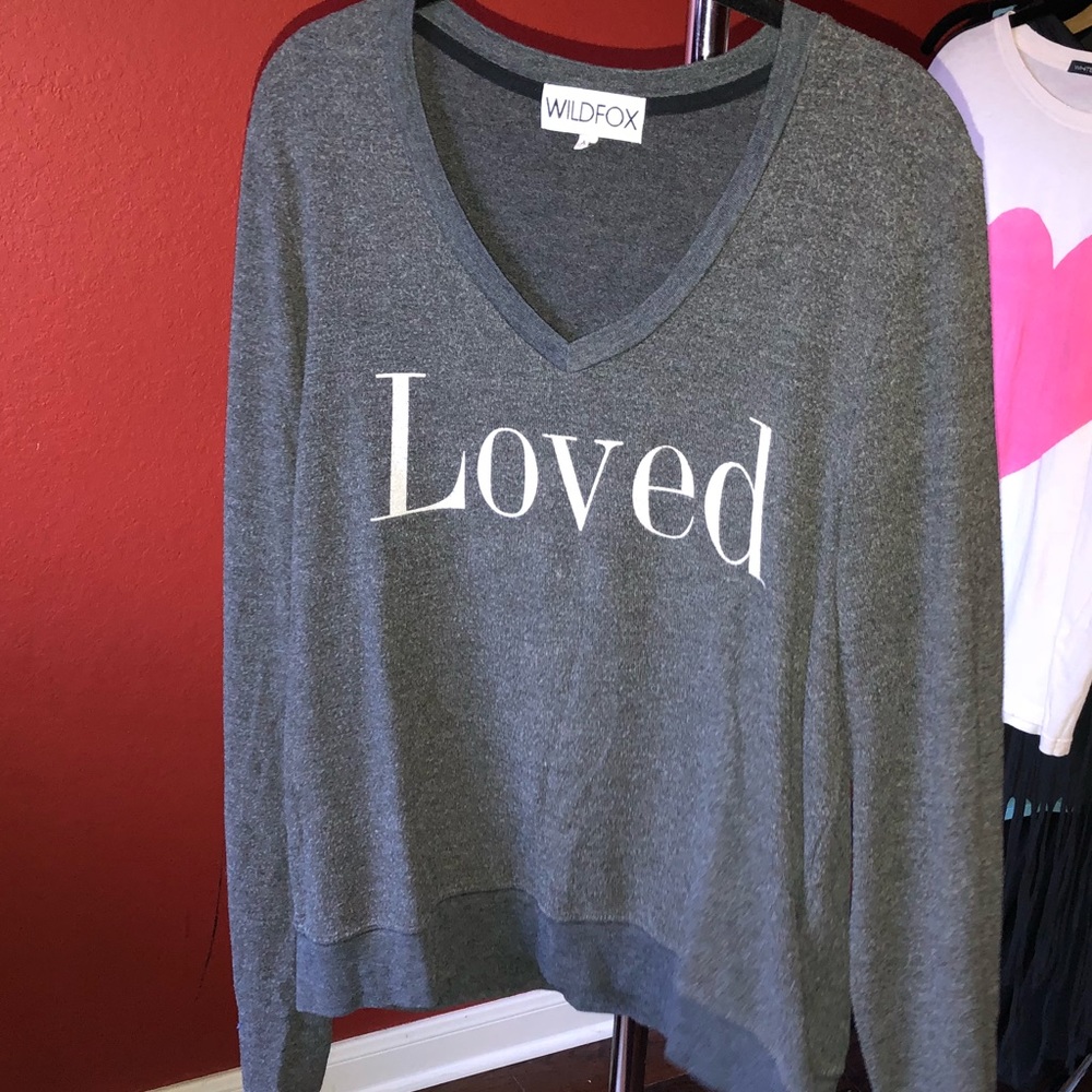 Wildfox Loved V Neck BBJ Charcoal Gray Size Medium